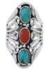 Turquoise Genuine Sterling Silver Coral Ring Size 5-3/4 UX33022
